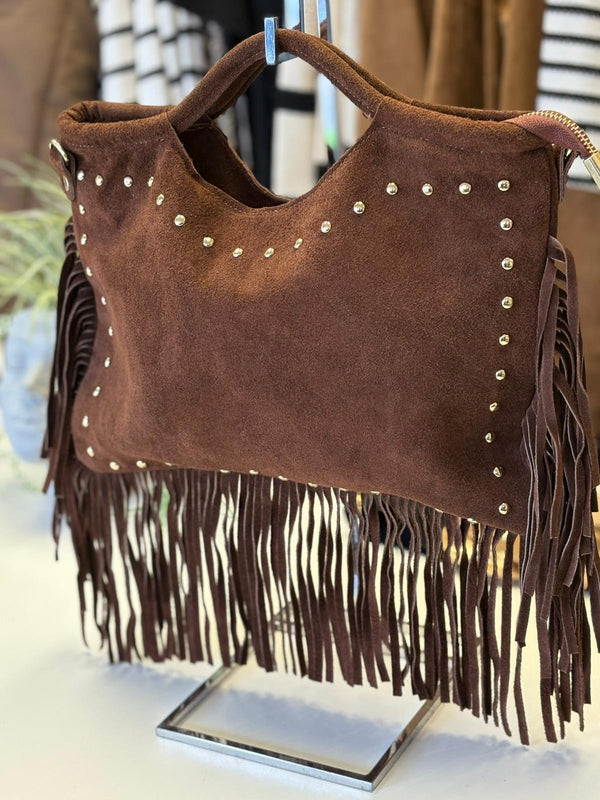 Studded Fringe Purse I Chocolate