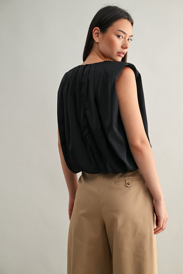 Shawna Shoulder Pad Top I Black