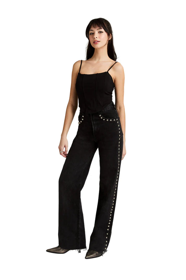 Stud Side Seam Wide Leg I Black Rinse