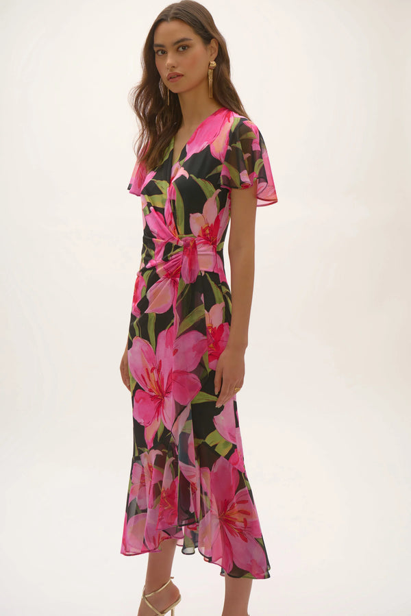 Chiffon Flutter Sleeve Dress