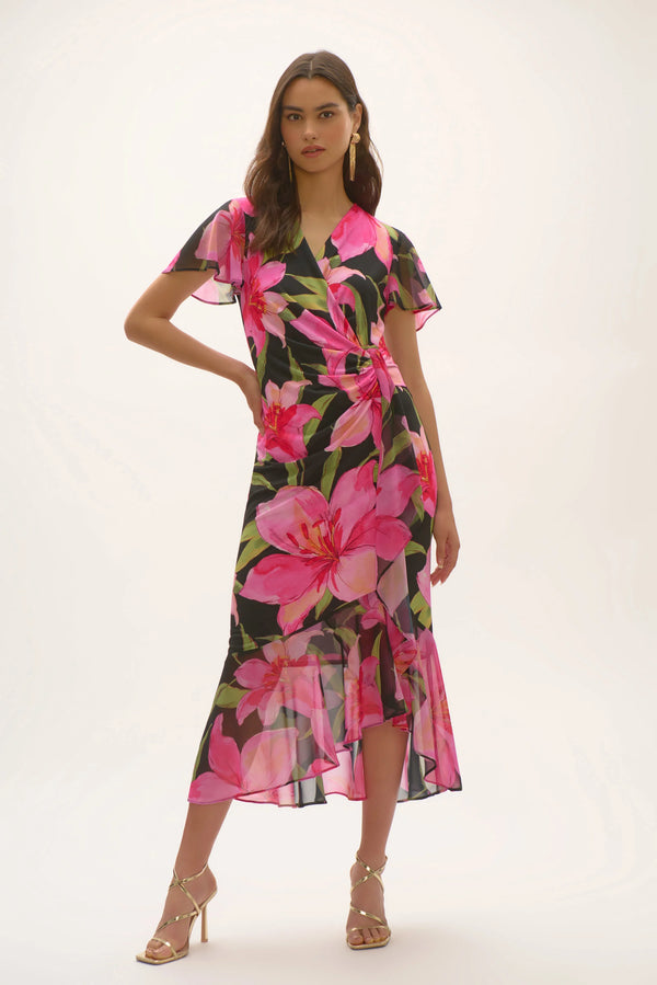 Chiffon Flutter Sleeve Dress