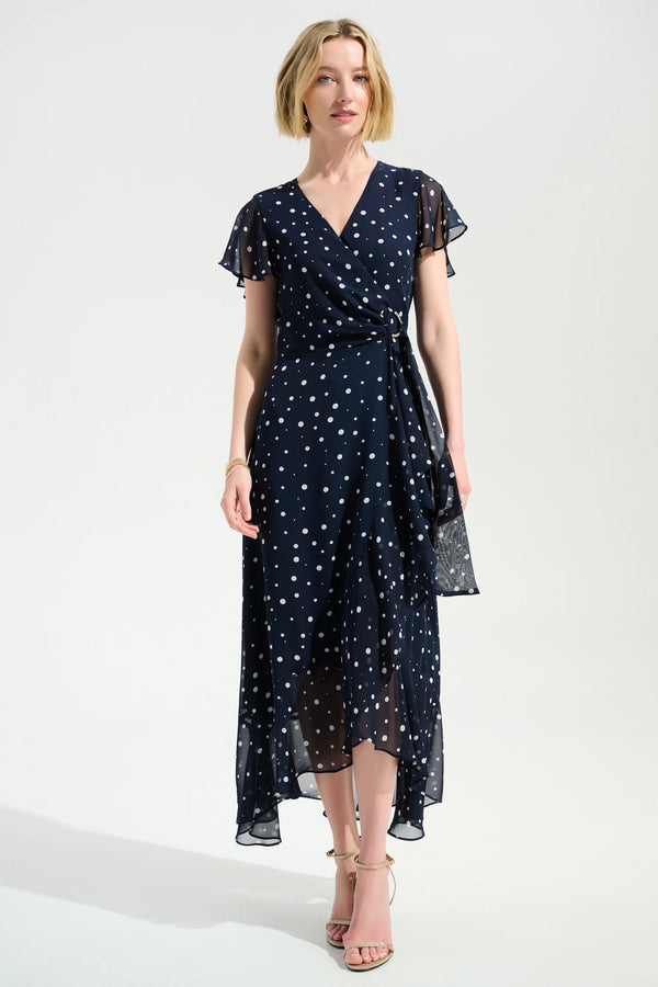 Chelsea Chiffon Wrap Dress I Navy Dot