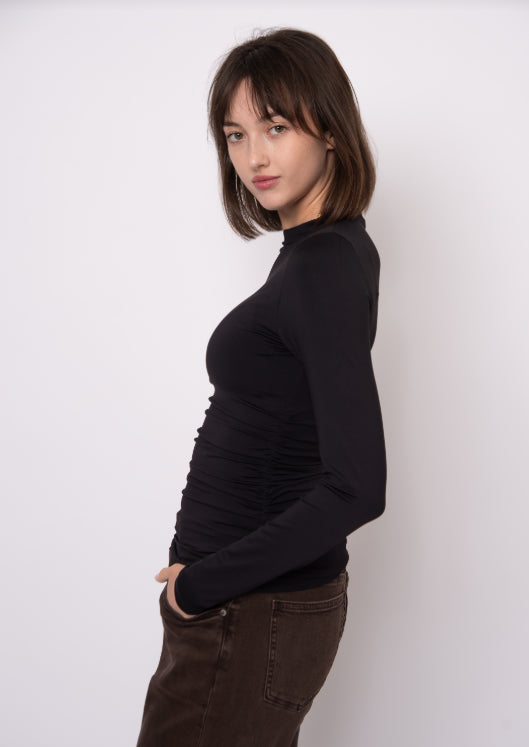 Yves Long Sleeve Ruched Top I Black