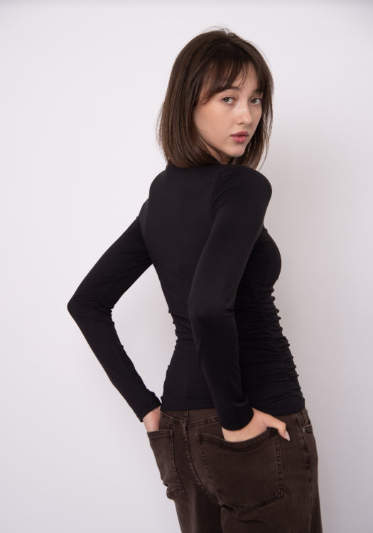 Yves Long Sleeve Ruched Top I Black