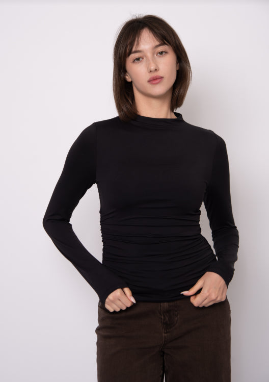 Yves Long Sleeve Ruched Top I Black